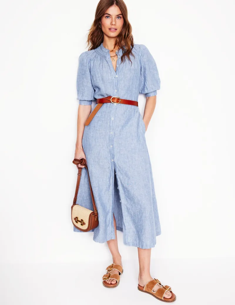 Kleider & Jumpsuits | Midi | Boden Ada Midikleid aus Leinen-Graublau Chambray GraublauChambray