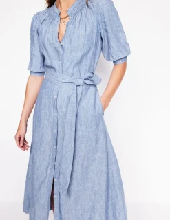 Kleider & Jumpsuits | Midi | Boden Ada Midikleid aus Leinen-Graublau Chambray GraublauChambray