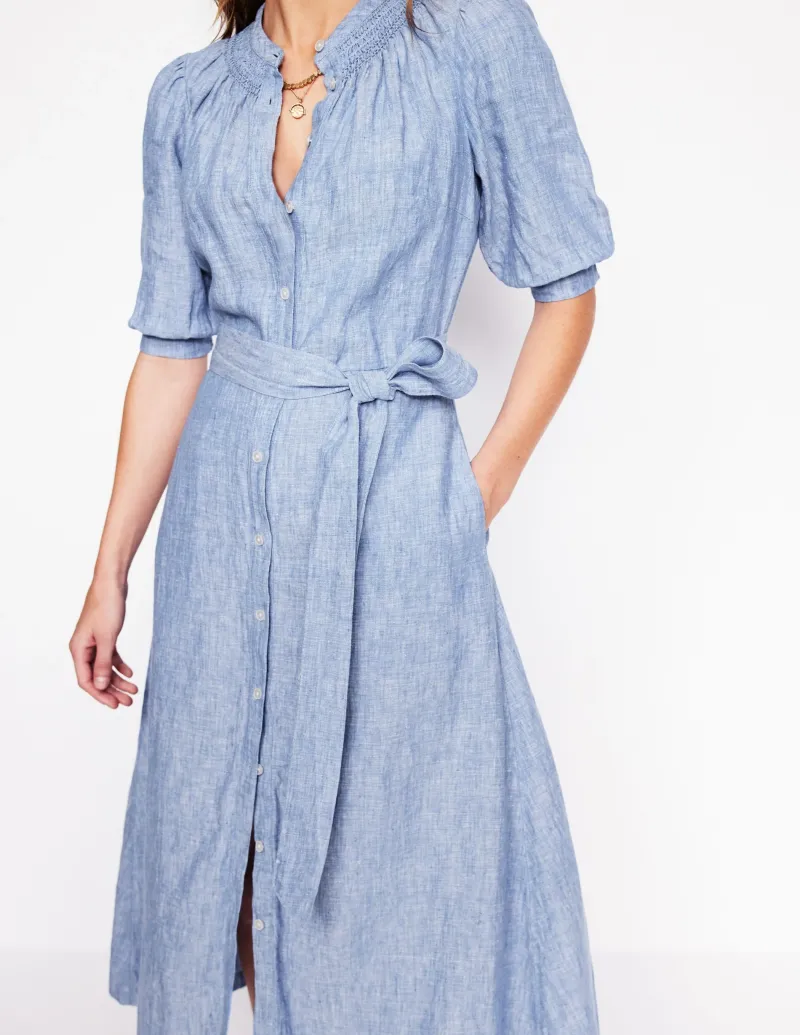 Kleider & Jumpsuits | Midi | Boden Ada Midikleid aus Leinen-Graublau Chambray GraublauChambray