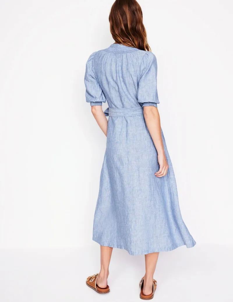 Kleider & Jumpsuits | Midi | Boden Ada Midikleid aus Leinen-Graublau Chambray GraublauChambray