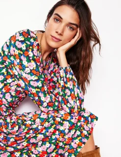 Kleider & Jumpsuits | Knielang | Boden Alexandra Blouson-Jerseykleid-Bunt, Malerische Wiese Bunt,MalerischeWiese