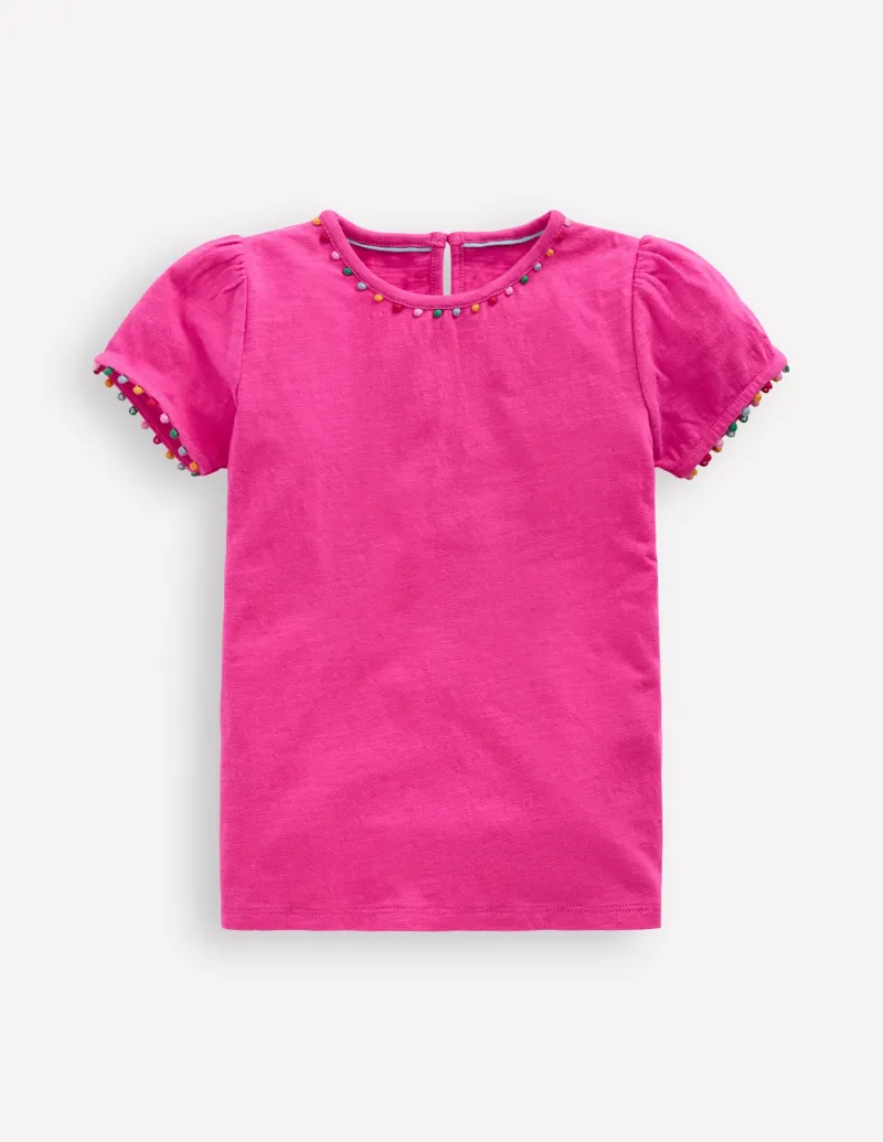 Oberteile & T-shirts | Boden Ali T-Shirt mit Puffärmeln und Bommelbesatz- Flamingorosa