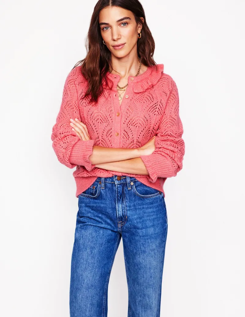 Pullover & Strickjacken | Boden Alice Flauschige Strickjacke mit Ziernaht- Lachsrosa