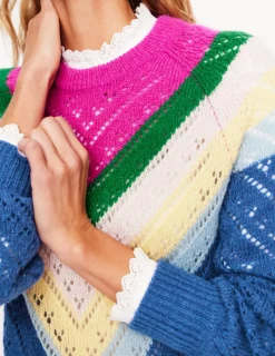 Pullover & Strickjacken | Boden Alice Flauschiger Raglanpullover-Blau und Rosa Chevron BlauundRosaChevron