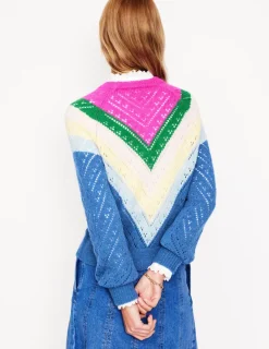 Pullover & Strickjacken | Boden Alice Flauschiger Raglanpullover-Blau und Rosa Chevron BlauundRosaChevron