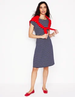 Kleider & Jumpsuits | Knielang | Boden Amelie Jerseykleid-Marineblau, Naturweiß Gestreift