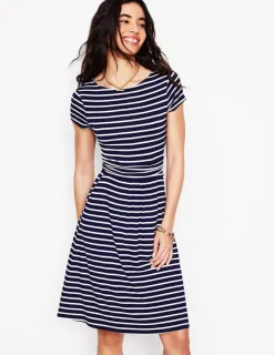 Kleider & Jumpsuits | Knielang | Boden Amelie Jerseykleid-Marineblau, Naturweiß Gestreift