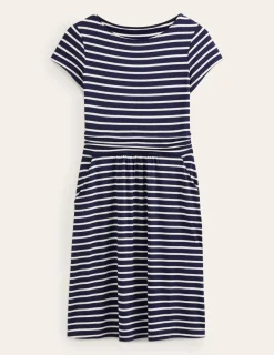 Kleider & Jumpsuits | Knielang | Boden Amelie Jerseykleid-Marineblau, Naturweiß Gestreift