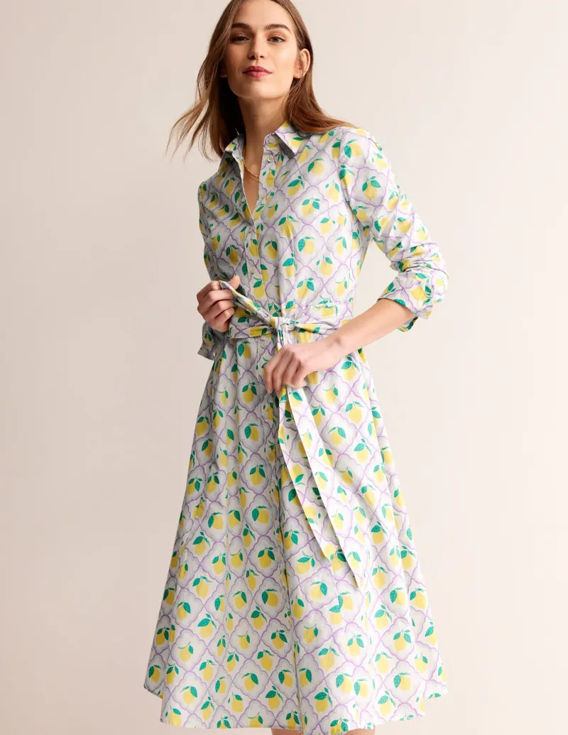 Kleider & Jumpsuits | Kleider In Petite | Boden Amy Midi-Hemdblusenkleid aus Baumwolle-Lavendel, Zitronenhain Lavendel,Zitronenhain