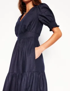 Kleider & Jumpsuits | Midi | Boden Anna Gestuftes Midikleid aus Leinen- Marineblaue