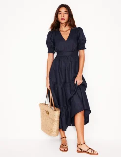 Kleider & Jumpsuits | Midi | Boden Anna Gestuftes Midikleid aus Leinen- Marineblaue