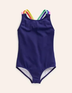 Bademode | Boden Badeanzug mit gekreuzten Rückenträgern in Regenbogenfarben- Anemone