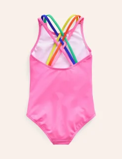 Bademode | Boden Badeanzug mit gekreuzten Rückenträgern in Regenbogenfarben- Erdbeershake