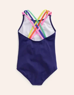 Bademode | Boden Badeanzug mit gekreuzten Rückenträgern in Regenbogenfarben- Anemone