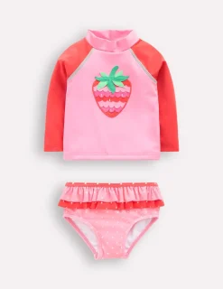 Bademode | Boden Badeshirt-Set mit Rüschen-Kaugummirosa Erdbeere KaugummirosaErdbeere
