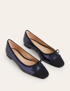 Flache Schuhe | Boden Ballerinas mit Zehenkappe-Marineblau Geborstenes Leder MarineblauGeborstenesLeder