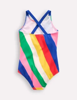 Bademode | Boden Bedruckter Badeanzug mit gekreuzten Trägern-Bunt Regenbogen Swirl-Motiv BuntRegenbogenSwirl-Motiv