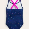 Bademode | Boden Bedruckter Badeanzug mit gekreuzten Trägern-Marineblau, Regenbogen Folienkonfetti Marineblau,RegenbogenFolienkonfetti