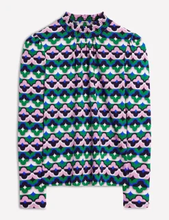 T-shirts & Tops | Oberteile | Boden Bedrucktes Oberteil mit gesmoktem Ausschnitt-Smaragdgrün, Glücksklee Smaragdgrün,Glücksklee