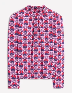 Oberteile | T-shirts & Tops | Boden Bedrucktes Oberteil mit gesmoktem Ausschnitt-Mohnrot, Geometrisches Gänseblümchenmuster Mohnrot,GeometrischesGänseblümchenmuster