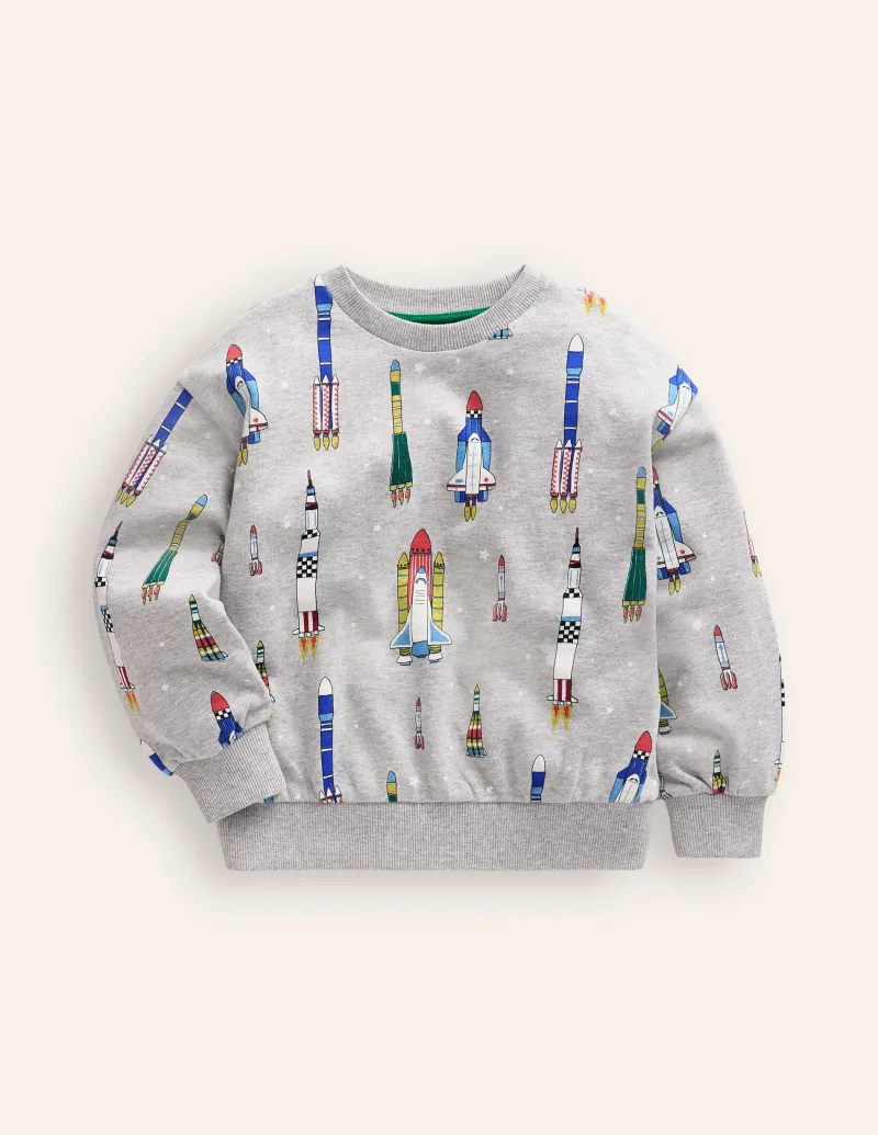 Sweatshirts & Fleeces | Oberteile & T-shirts | Boden Bedrucktes Sweatshirt-Grau Meliert Raketen GrauMeliertRaketen