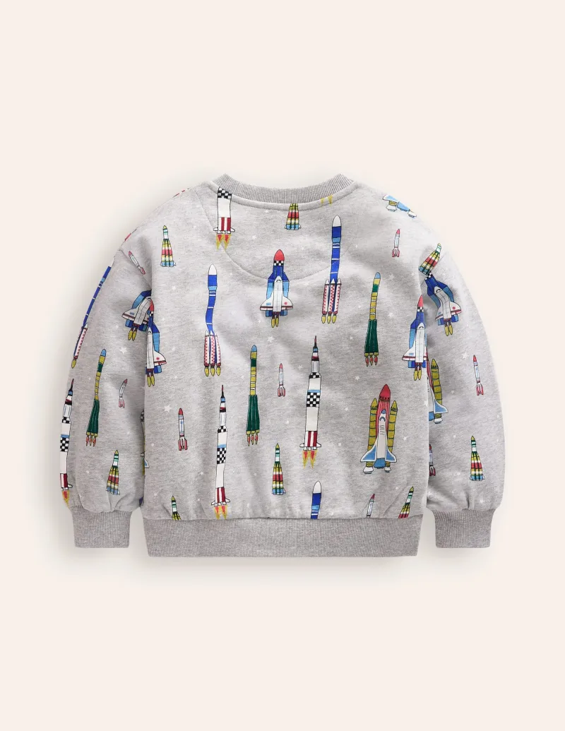 Sweatshirts & Fleeces | Oberteile & T-shirts | Boden Bedrucktes Sweatshirt-Grau Meliert Raketen GrauMeliertRaketen
