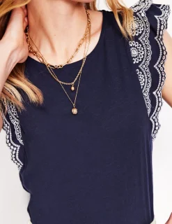 Nachtwäsche & Schlafanzüge | T-shirts & Tops | Boden Belle Oberteil mit Lochstickerei an den Ärmeln-Aqua Marine Marl AquaMarineMarl