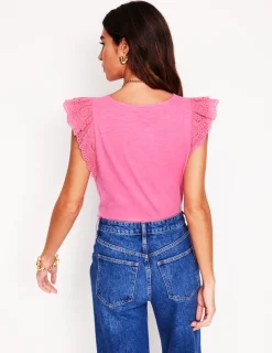 Nachtwäsche & Schlafanzüge | T-shirts & Tops | Boden Belle Oberteil mit Lochstickerei an den Ärmeln-Rosa Rose RosaRose