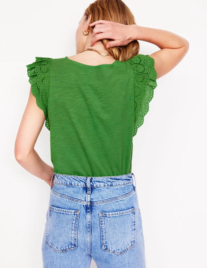 Nachtwäsche & Schlafanzüge | T-shirts & Tops | Boden Belle Oberteil mit Lochstickerei an den Ärmeln- Paradiesgrün