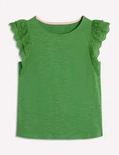 Nachtwäsche & Schlafanzüge | T-shirts & Tops | Boden Belle Oberteil mit Lochstickerei an den Ärmeln- Paradiesgrün