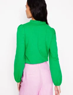 T-shirts & Tops | Oberteile | Boden Bestickte Bluse mit Rüschenausschnitt-Grünes Tamburin GrünesTamburin