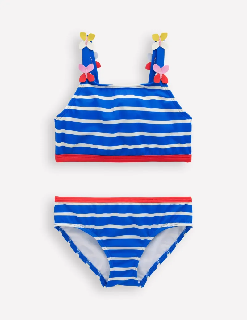 Bademode | Boden Bikini mit Trägerapplikationen-Galerieblau Streifen Schmetterling GalerieblauStreifenSchmetterling