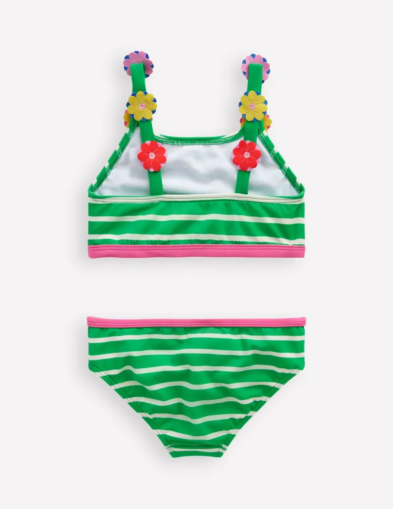 Bademode | Boden Bikini mit Trägerapplikationen-Blassgrün Streifen Herzen BlassgrünStreifenHerzen