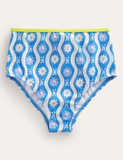 Bademode | Boden Bikinihose mit hohem Bund-Penzance-Blau, Gänseblümchen/Wellen Penzance-Blau,Gänseblümchen/Wellen