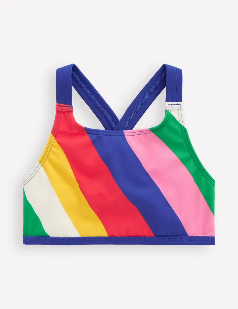 Bademode | Boden Bikinioberteil mit überkreuzter Rückseite-Bunt Regenbogen Swirl-Motiv BuntRegenbogenSwirl-Motiv