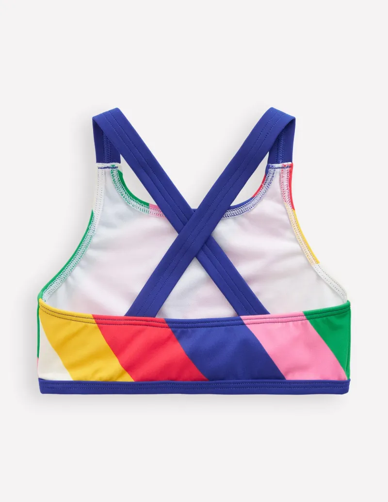 Bademode | Boden Bikinioberteil mit überkreuzter Rückseite-Bunt Regenbogen Swirl-Motiv BuntRegenbogenSwirl-Motiv