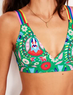Bademode | Boden Bikinitop mit Streifen-Grün, Dekorativer Garten Grün,DekorativerGarten