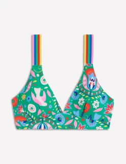 Bademode | Boden Bikinitop mit Streifen-Grün, Dekorativer Garten Grün,DekorativerGarten