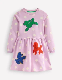 Kleider | Boden Bouclé-Sweatkleid mit Applikation-Gezuckertes Flieder Punkte Hunde GezuckertesFliederPunkteHunde