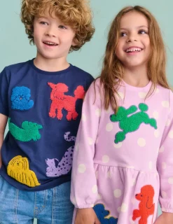 Kleider | Boden Bouclé-Sweatkleid mit Applikation-Gezuckertes Flieder Punkte Hunde GezuckertesFliederPunkteHunde