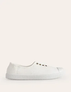 Flache Schuhe | Nachtwäsche & Schlafanzüge | Boden Canvas-Turnschuhe ohne Schnürung-Ivory and Navy Spot IvoryandNavySpot