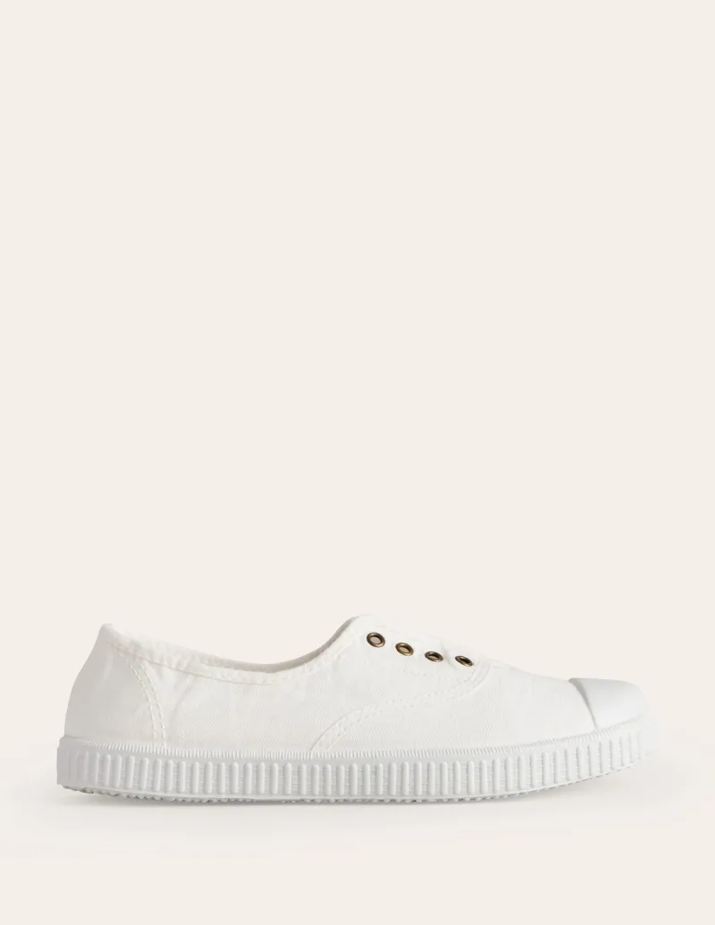 Flache Schuhe | Nachtwäsche & Schlafanzüge | Boden Canvas-Turnschuhe ohne Schnürung-Ivory and Navy Spot IvoryandNavySpot