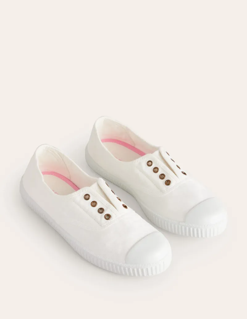 Flache Schuhe | Nachtwäsche & Schlafanzüge | Boden Canvas-Turnschuhe ohne Schnürung-Ivory and Navy Spot IvoryandNavySpot