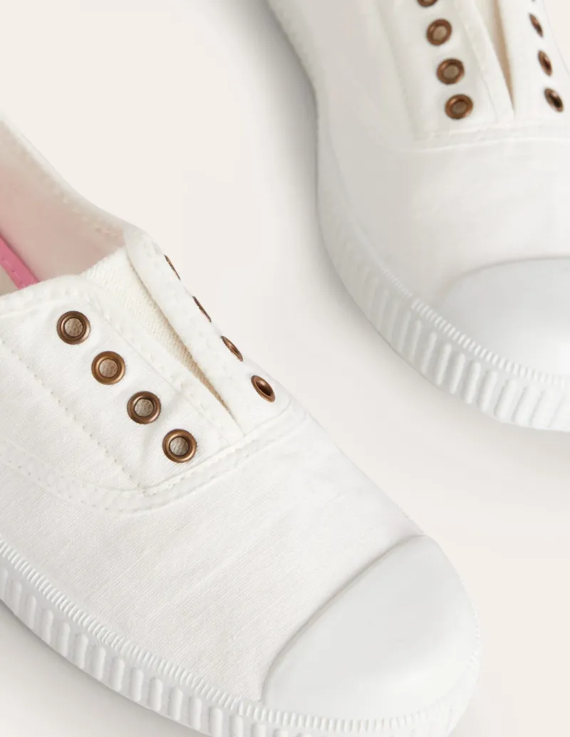Flache Schuhe | Nachtwäsche & Schlafanzüge | Boden Canvas-Turnschuhe ohne Schnürung-Ivory and Navy Spot IvoryandNavySpot