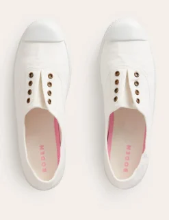 Flache Schuhe | Nachtwäsche & Schlafanzüge | Boden Canvas-Turnschuhe ohne Schnürung-Ivory and Navy Spot IvoryandNavySpot