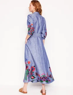 Kleider & Jumpsuits | Maxi | Boden Clara Hemdblusenkleid aus Leinenmischgewebe-Blaues Chambray, Stickerei BlauesChambray,Stickerei