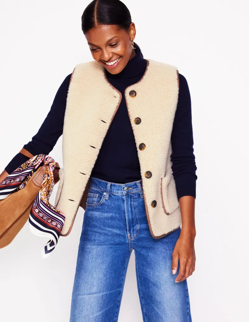 Blazer | Mäntel & Jacken | Boden Clerkenwell Teddyfellweste mit Knöpfen-Bunt, Stroh Bunt,Stroh