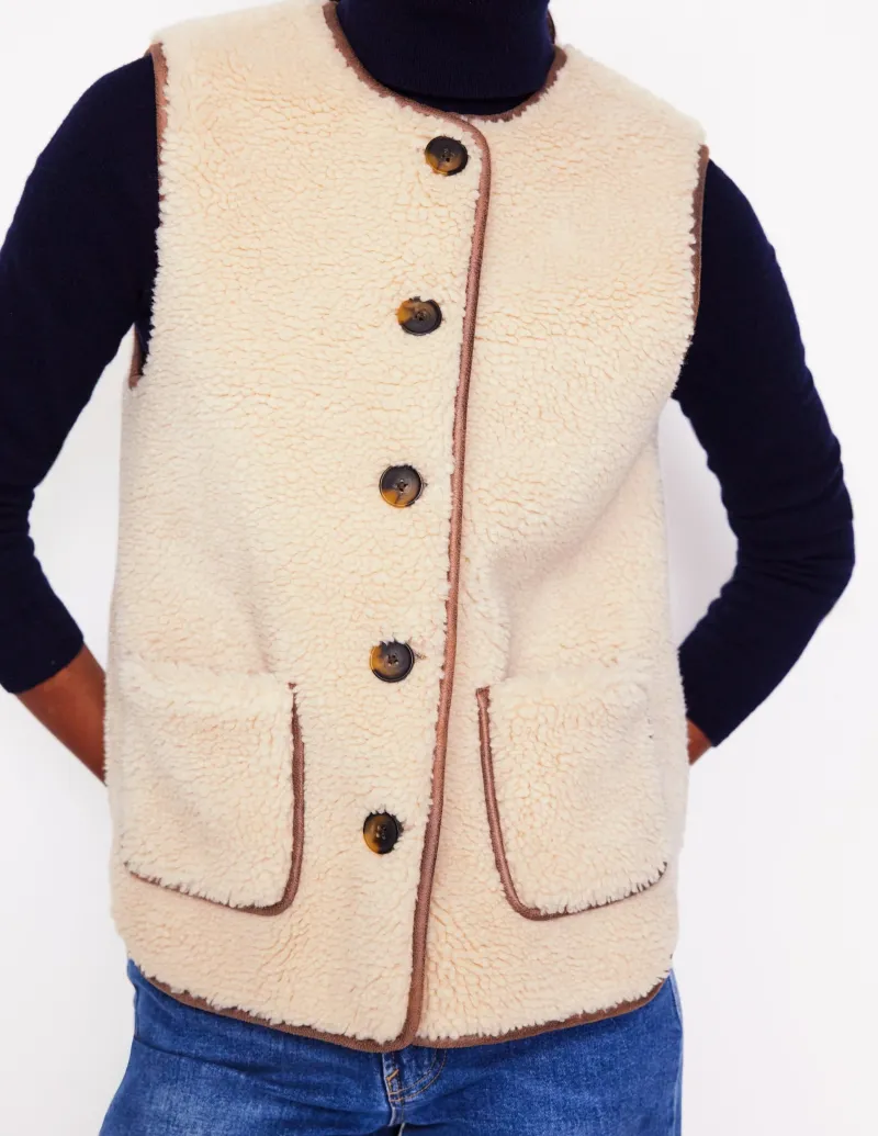 Blazer | Mäntel & Jacken | Boden Clerkenwell Teddyfellweste mit Knöpfen-Bunt, Stroh Bunt,Stroh