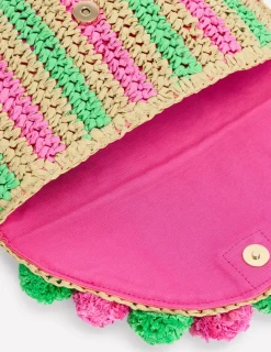 Handtaschen | Boden Clutch aus Bast mit Fransen- Rosa/Grün