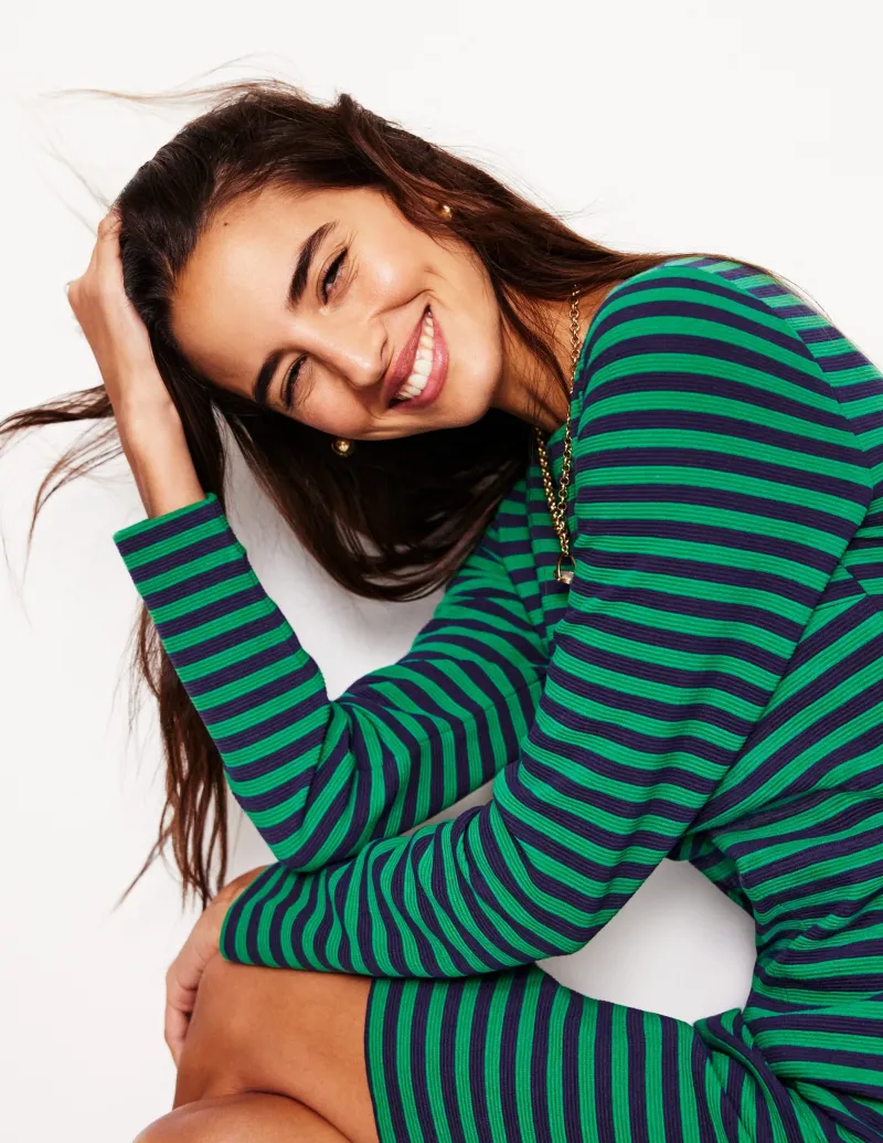 Kleider & Jumpsuits | Kleider In Petite | Boden Cornelia Ottoman-Kleid-Sattes Smaragd, Marine-Streifen SattesSmaragd,Marine-Streifen